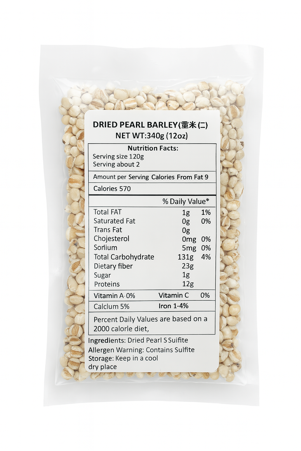 DRIED PEARL BARLEY 12 OZ (340G) 薏米仁 340克