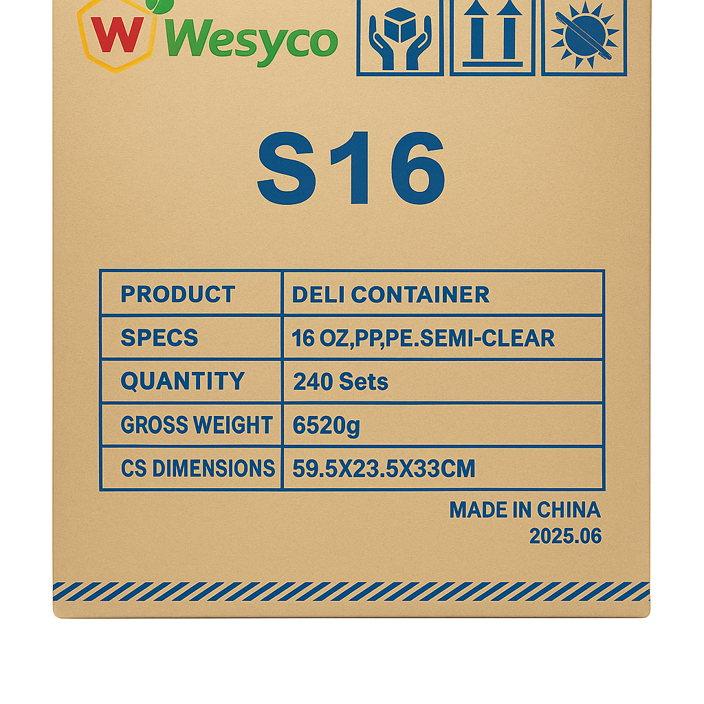 S16 Deli Container Specs: 16 oz, PP, PE, Semi-Clear Quantity: 240 Sets