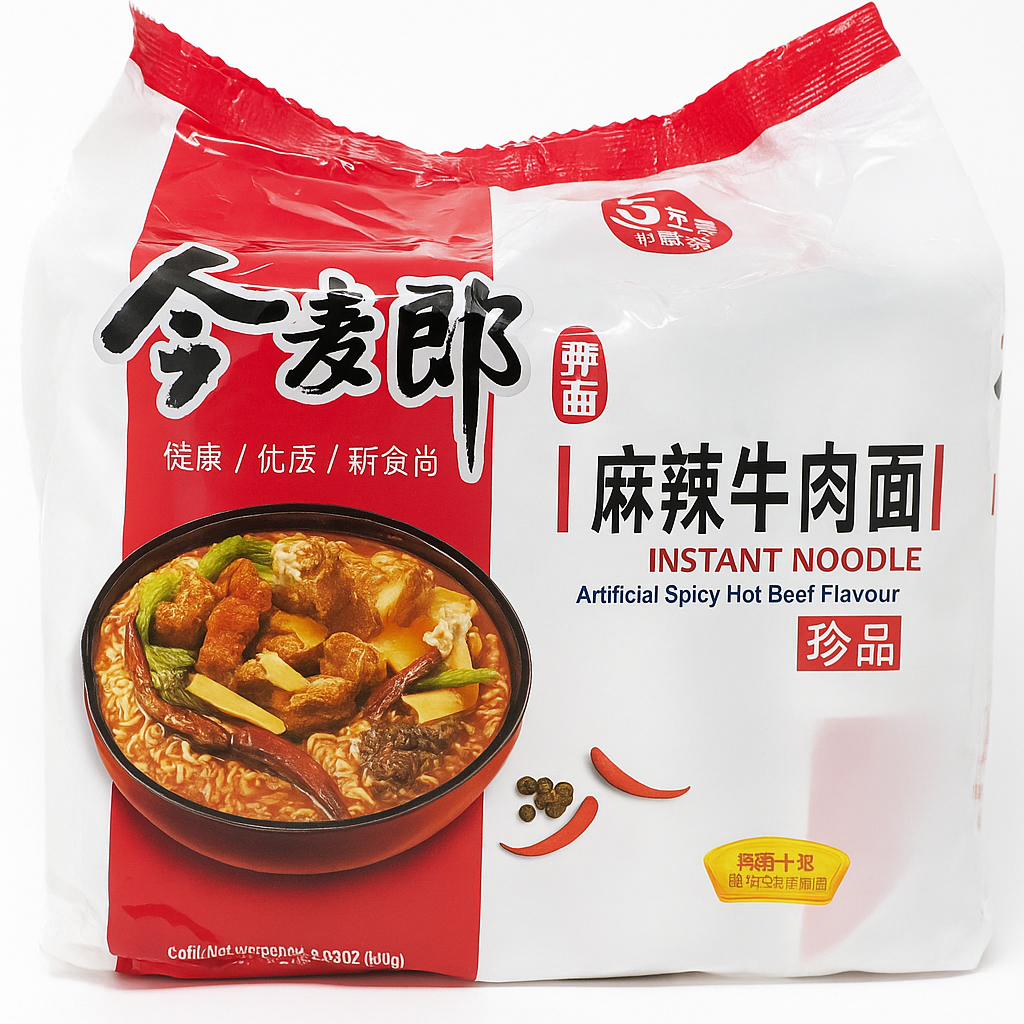 INSTANT NOODLE Artificial Spicy Hot Beef Flavour 5 Bags 600g 今麦郎 麻辣牛肉面 五包装 600g