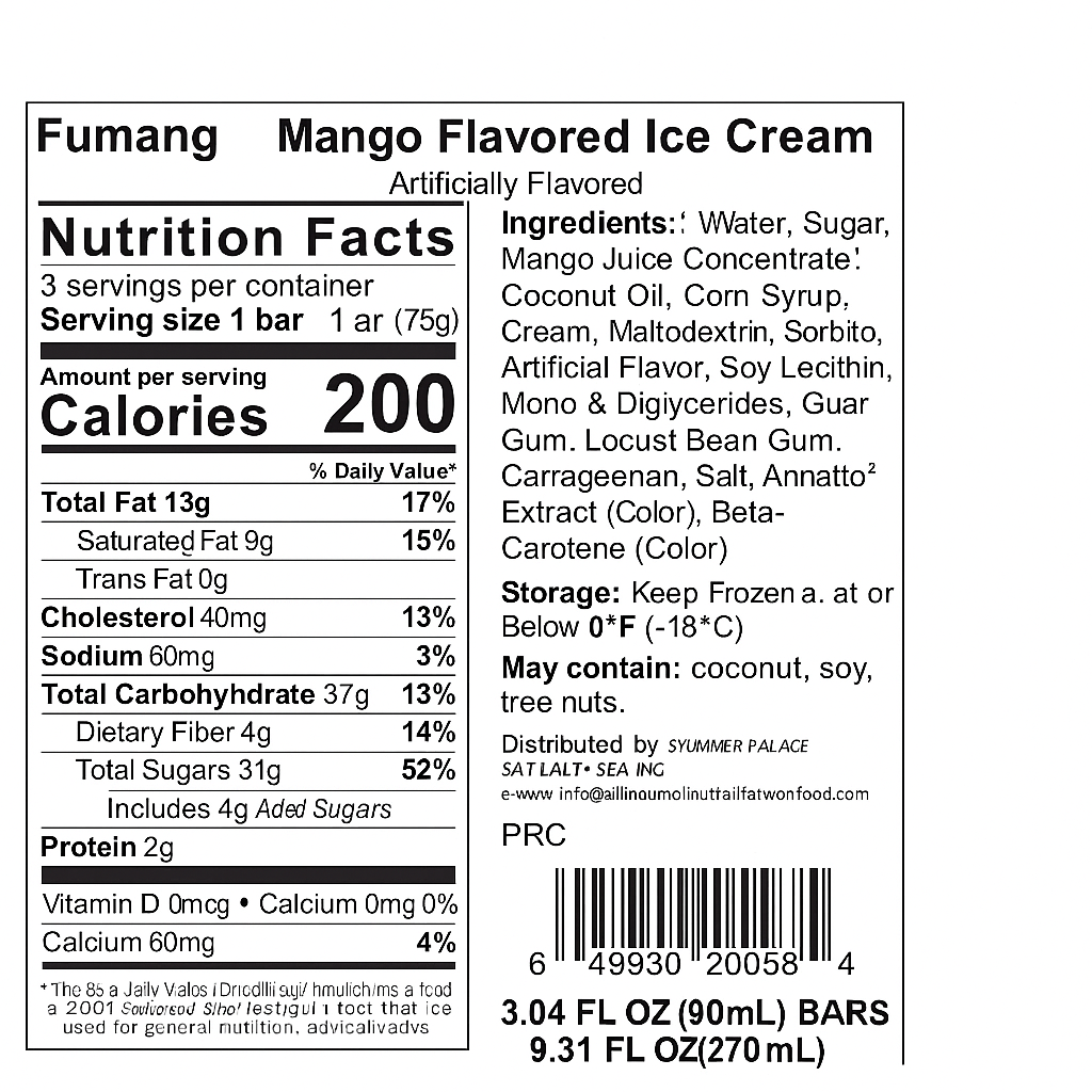 Mango Flavored Ice Cream 75g*3  福芒冰淇淋
