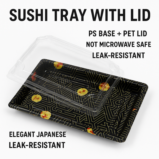 TZ-010 Sushi Tray with Lid (Base + Lid Combo) 1200 pcs / case (24 packs × 50 pcs)