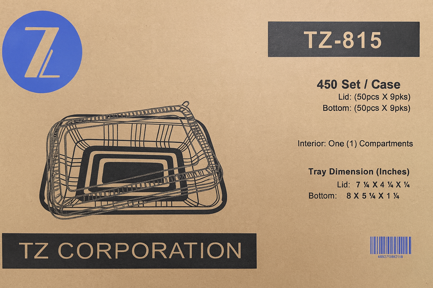 TZ-815 Take-Out Container  Lid Quantity: 450 pieces (50 pcs × 9 packs) Bottom Quantity: 450 pieces (50 pcs × 9 packs)