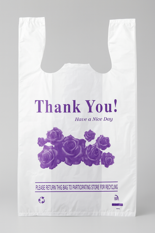 Plastic Bag with Rose Design – 1/8 or 1/6 Size, Durable & Stylish Food Service Bag